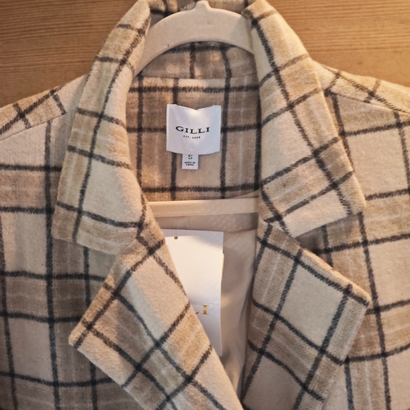 Gilli Tan and Black Plaid Trench Coat NWT - Picture 3 of 7